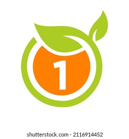 Eco Logo Design Letter 1 Vector. Eco Leaf Logo Icon Design Template On 1 Letter Concept