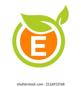 Letra de diseño E del logotipo ecológico. Plantilla De Diseño De Icono De Logotipo Eco Leaf Para El Concepto De Letra E