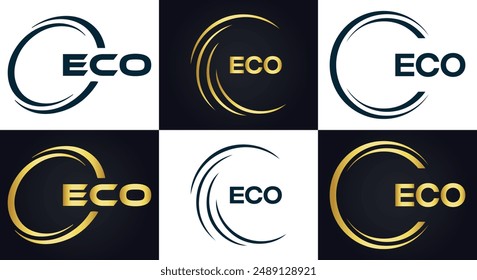 ECO logo. E C O design. White ECO letter. ECO, E C O letter logo design. E C O letter logo design in GOLD, 