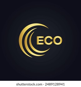 ECO logo. E C O design. White ECO letter. ECO, E C O letter logo design. E C O letter logo design in GOLD, 