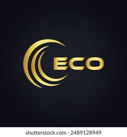 ECO logo. E C O design. White ECO letter. ECO, E C O letter logo design. E C O letter logo design in GOLD, 