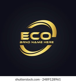 ECO logo. E C O design. White ECO letter. ECO, E C O letter logo design. E C O letter logo design in GOLD, 