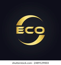 ECO logo. E C O design. White ECO letter. ECO, E C O letter logo design. E C O letter logo design in GOLD, 