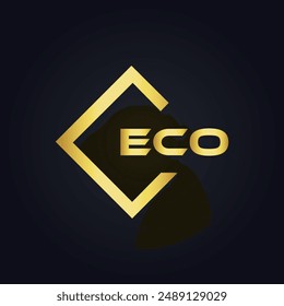 ECO logo. E C O design. White ECO letter. ECO, E C O letter logo design. E C O letter logo design in GOLD, 