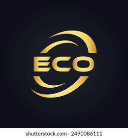 ECO logo. E C O design. White ECO letter. ECO, E C O letter logo design. E C O letter logo design in GOLD, 