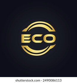 ECO logo. E C O design. White ECO letter. ECO, E C O letter logo design. E C O letter logo design in GOLD, 