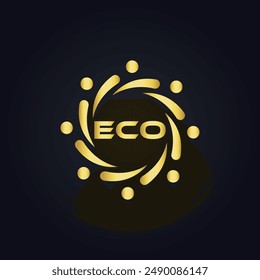 ECO logo. E C O design. White ECO letter. ECO, E C O letter logo design. E C O letter logo design in GOLD, 