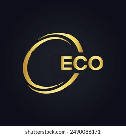 ECO logo. E C O design. White ECO letter. ECO, E C O letter logo design. E C O letter logo design in GOLD, 