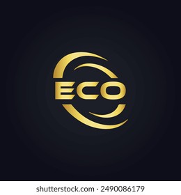 ECO logo. E C O design. White ECO letter. ECO, E C O letter logo design. E C O letter logo design in GOLD, 