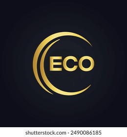 ECO logo. E C O design. White ECO letter. ECO, E C O letter logo design. E C O letter logo design in GOLD, 