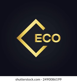 ECO logo. E C O design. White ECO letter. ECO, E C O letter logo design. E C O letter logo design in GOLD, 