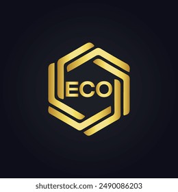 ECO logo. E C O design. White ECO letter. ECO, E C O letter logo design. E C O letter logo design in GOLD, 