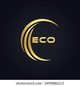 ECO logo. E C O design. White ECO letter. ECO, E C O letter logo design. E C O letter logo design in GOLD, 