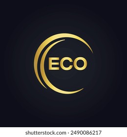 ECO logo. E C O design. White ECO letter. ECO, E C O letter logo design. E C O letter logo design in GOLD, 