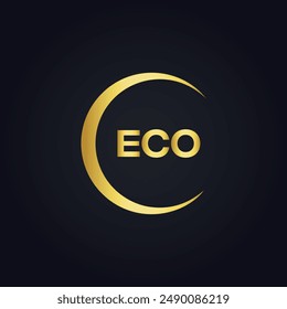 ECO logo. E C O design. White ECO letter. ECO, E C O letter logo design. E C O letter logo design in GOLD, 