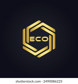 ECO logo. E C O design. White ECO letter. ECO, E C O letter logo design. E C O letter logo design in GOLD, 