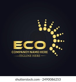 ECO logo. E C O design. White ECO letter. ECO, E C O letter logo design. E C O letter logo design in GOLD, 