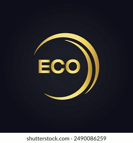 ECO logo. E C O design. White ECO letter. ECO, E C O letter logo design. E C O letter logo design in GOLD, 