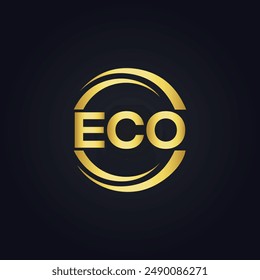 ECO logo. E C O design. White ECO letter. ECO, E C O letter logo design. E C O letter logo design in GOLD, 