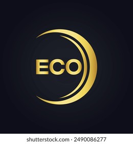 ECO logo. E C O design. White ECO letter. ECO, E C O letter logo design. E C O letter logo design in GOLD, 