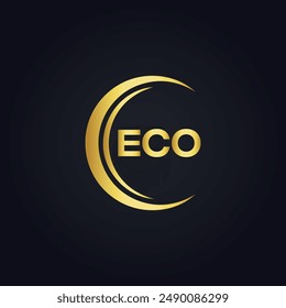 ECO logo. E C O design. White ECO letter. ECO, E C O letter logo design. E C O letter logo design in GOLD, 