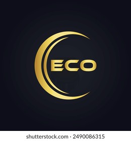 ECO logo. E C O design. White ECO letter. ECO, E C O letter logo design. E C O letter logo design in GOLD, 