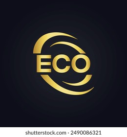 ECO logo. E C O design. White ECO letter. ECO, E C O letter logo design. E C O letter logo design in GOLD, 