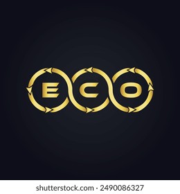 ECO logo. E C O design. White ECO letter. ECO, E C O letter logo design. E C O letter logo design in GOLD, 