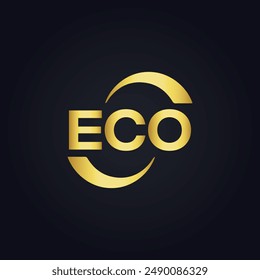 ECO logo. E C O design. White ECO letter. ECO, E C O letter logo design. E C O letter logo design in GOLD, 