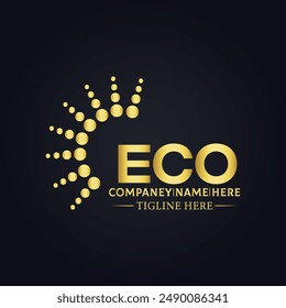 ECO logo. E C O design. White ECO letter. ECO, E C O letter logo design. E C O letter logo design in GOLD, 