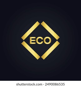 ECO logo. E C O design. White ECO letter. ECO, E C O letter logo design. E C O letter logo design in GOLD, 