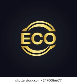 ECO logo. E C O design. White ECO letter. ECO, E C O letter logo design. E C O letter logo design in GOLD, 