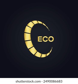 ECO logo. E C O design. White ECO letter. ECO, E C O letter logo design. E C O letter logo design in GOLD, 