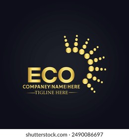 ECO logo. E C O design. White ECO letter. ECO, E C O letter logo design. E C O letter logo design in GOLD, 