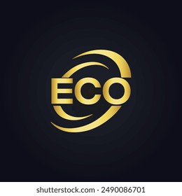 ECO logo. E C O design. White ECO letter. ECO, E C O letter logo design. E C O letter logo design in GOLD, 