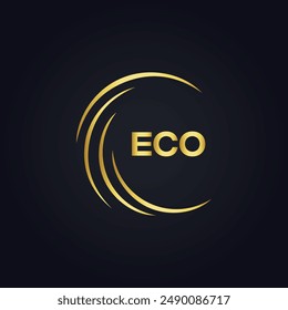 ECO logo. E C O design. White ECO letter. ECO, E C O letter logo design. E C O letter logo design in GOLD, 