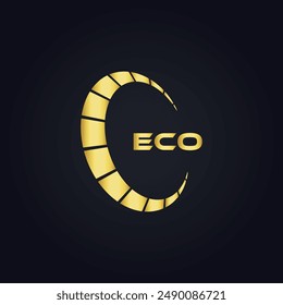 ECO logo. E C O design. White ECO letter. ECO, E C O letter logo design. E C O letter logo design in GOLD, 