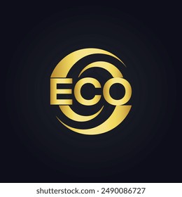 ECO logo. E C O design. White ECO letter. ECO, E C O letter logo design. E C O letter logo design in GOLD, 