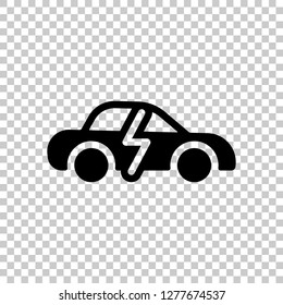 Eco logo of electric car with lightning mark, technology icon. Black symbol on transparent background