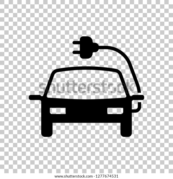 Eco logo of electric car\
with lightning mark, technology icon. Black symbol on transparent\
background
