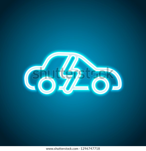 Eco
logo of electric car with lightning mark, technology icon. Neon
style. Light decoration icon. Bright electric
symbol
