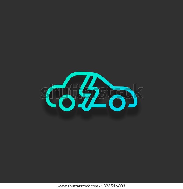 Eco logo of electric car with lightning mark,\
technology icon. Colorful logo concept with soft shadow on dark\
background. Icon color of azure\
ocean