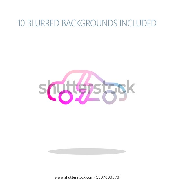 Eco logo of electric car with\
lightning mark, technology icon. Colorful logo concept with simple\
shadow on white. 10 different blurred backgrounds\
included