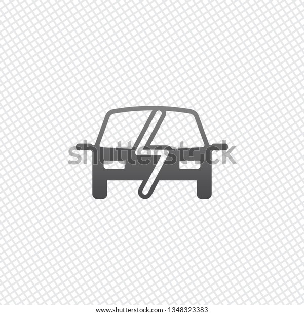 Eco logo of electric car with lightning mark,\
technology icon. On grid\
background
