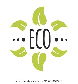 Icono plano del logotipo ecológico. Ilustración vectorial de estampillas alimenticias frescas, naturales, sin gluten. Vegan bio GMO gratis. Concepto de naturaleza y productos saludables
