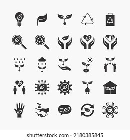 Juego de iconos planos del logotipo ecológico. sistema ecológico de energía limpia. vector de diseño simple