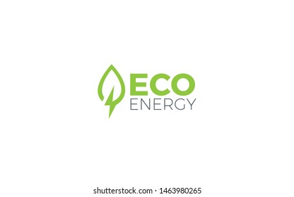 Eco logo forms leaves with a lightning symbol in green color