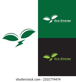 El logotipo ecológico forma hojas con un símbolo de luz de color verde.