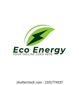 El logotipo ecológico forma hojas con un símbolo de luz de color verde.