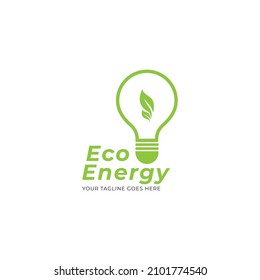 El logotipo ecológico forma hojas con un símbolo de luz de color verde.